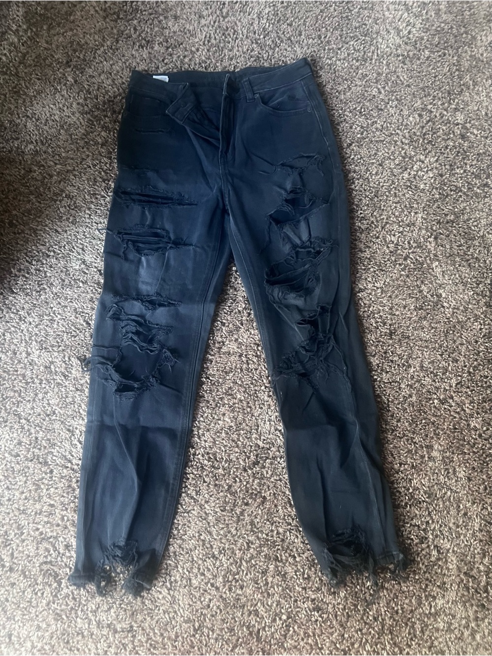 American Eagle Black Distressed Mom Jeans